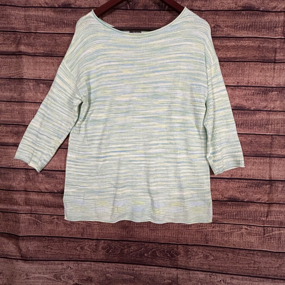 WOMENS TALBOTS GREEN BLUE COTTON MODAL WAFFLE KNIT‎ SWEATER SIZE MEDIUM